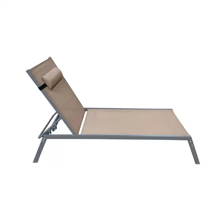 Outdoor Steel Pool Furniture Metal Iron Teslin Sling Sunbed Reclining Beach Sun Lounger Recliners Chaise Lounge KD Knockdown
